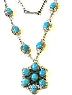 Native American Sterling Silver Handmade Navajo Turquoise Cluster Necklace