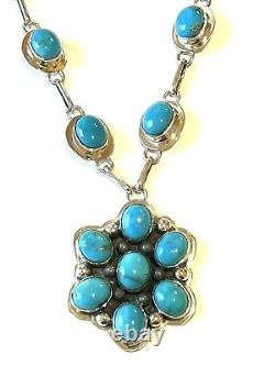 Native American Sterling Silver Handmade Navajo Turquoise Cluster Necklace