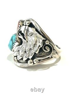 Native American Sterling Silver Handmade Navajo Turquoise eagle Ring Size 11.50