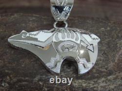 Native American Sterling Silver Heart Line Bear Pendant by Mariano
