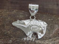 Native American Sterling Silver Heart Line Bear Pendant by Mariano