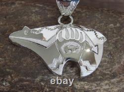 Native American Sterling Silver Heart Line Bear Pendant by Mariano