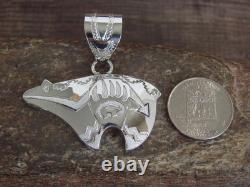 Native American Sterling Silver Heart Line Bear Pendant by Mariano