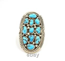 Native American Sterling Silver Kingman Turquoise Cluster Ring Navajo Size 9.5
