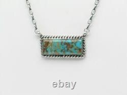 Native American Sterling Silver & Kingman Turquoise Necklace Navajo Handmade