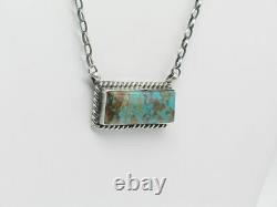 Native American Sterling Silver & Kingman Turquoise Necklace Navajo Handmade