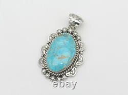Native American Sterling Silver & Kingman Turquoise Pendant Navajo Handmade