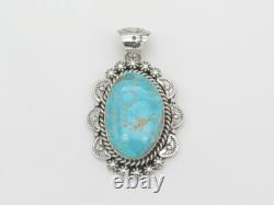 Native American Sterling Silver & Kingman Turquoise Pendant Navajo Handmade