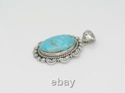 Native American Sterling Silver & Kingman Turquoise Pendant Navajo Handmade