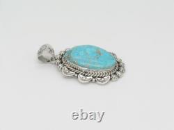 Native American Sterling Silver & Kingman Turquoise Pendant Navajo Handmade