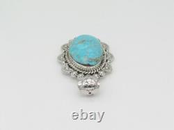 Native American Sterling Silver & Kingman Turquoise Pendant Navajo Handmade