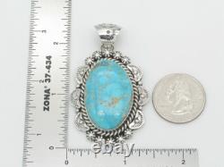 Native American Sterling Silver & Kingman Turquoise Pendant Navajo Handmade