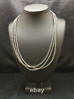 Native American Sterling Silver Navajo 4mm Bead 3 Strand 21 Necklace Native American Sterling Silver Navajo 4mm Bead 3 Strand 21 Necklace