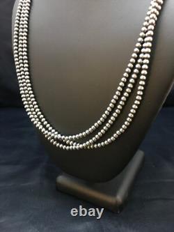 Native American Sterling Silver Navajo 4mm Bead 3 Strand 21 Necklace