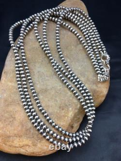 Native American Sterling Silver Navajo 4mm Bead 3 Strand 21 Necklace