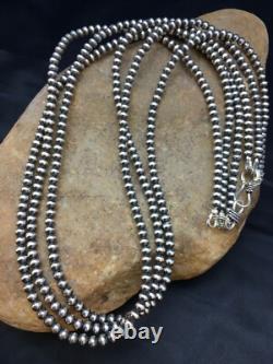 Native American Sterling Silver Navajo 4mm Bead 3 Strand 21 Necklace