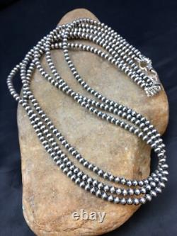 Native American Sterling Silver Navajo 4mm Bead 3 Strand 21 Necklace