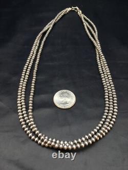 Native American Sterling Silver Navajo 4mm Bead 3 Strand 21 Necklace