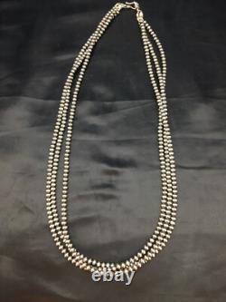 Native American Sterling Silver Navajo 4mm Bead 3 Strand 21 Necklace