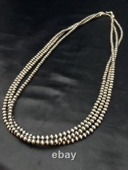 Native American Sterling Silver Navajo 4mm Bead 3 Strand 21 Necklace