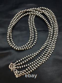 Native American Sterling Silver Navajo 4mm Bead 3 Strand 21 Necklace