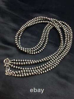 Native American Sterling Silver Navajo 4mm Bead 3 Strand 21 Necklace