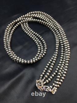 Native American Sterling Silver Navajo 4mm Bead 3 Strand 21 Necklace