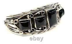 Native American Sterling Silver Navajo Handmade Black Onyx Cuff Bracelet