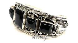 Native American Sterling Silver Navajo Handmade Black Onyx Cuff Bracelet