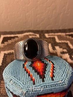 Native American Sterling Silver Navajo Handmade Black Onyx Cuff Bracelet
