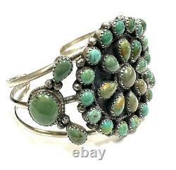 Native American Sterling Silver Navajo Handmade Cluster Turquoise Cuff Bracelet