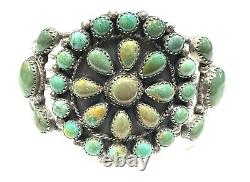 Native American Sterling Silver Navajo Handmade Cluster Turquoise Cuff Bracelet