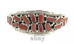 Native American Sterling Silver Navajo Handmade Coral Cuff Bracelet