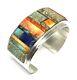 Native American Sterling Silver Navajo Handmade Inlay Multicolor Cuff Bracelets