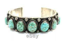 Native American Sterling Silver Navajo Handmade Kingman Turquoise Cuff Bracelet