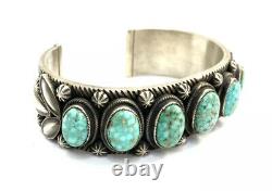 Native American Sterling Silver Navajo Handmade Kingman Turquoise Cuff Bracelet