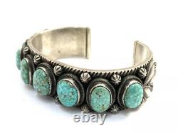 Native American Sterling Silver Navajo Handmade Kingman Turquoise Cuff Bracelet