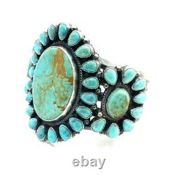 Native American Sterling Silver Navajo Handmade Kingman Turquoise Cuff Bracelet
