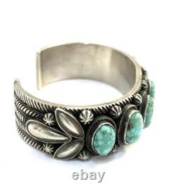 Native American Sterling Silver Navajo Handmade Kingman Turquoise Cuff Bracelet