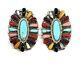 Native American Sterling Silver Navajo Handmade Multicolor Cluster Earrings