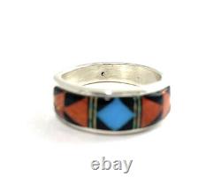 Native American Sterling Silver Navajo Handmade Multicolored Ring Size 11