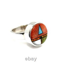 Native American Sterling Silver Navajo Handmade Multicolored Ring Size 8