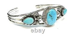 Native American Sterling Silver Navajo Handmade Natural Turquoise Cuff Bracelet