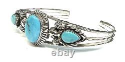 Native American Sterling Silver Navajo Handmade Natural Turquoise Cuff Bracelet