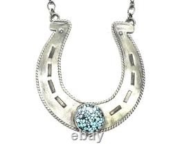 Native American Sterling Silver Navajo Handmade Natural Turquoise Naja Necklace