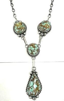 Native American Sterling Silver Navajo Handmade Natural Turquoise Necklace Set