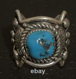 Native American Sterling Silver Navajo Handmade Natural Turquoise Ring Size 10
