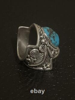 Native American Sterling Silver Navajo Handmade Natural Turquoise Ring Size 10