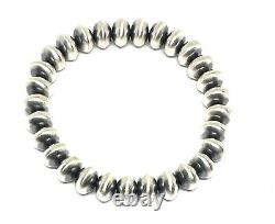 Native American Sterling Silver Navajo Handmade Navajo Pearls Stretch Bracelet