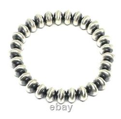 Native American Sterling Silver Navajo Handmade Navajo Pearls Stretch Bracelet